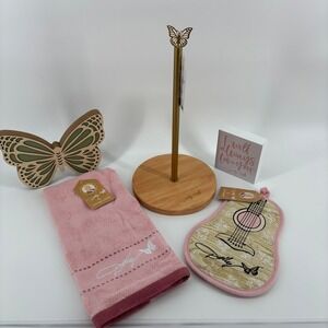 Dolly Parton Kitchen Country Farmhouse Decor Set 5pc Pink Gold Butterfly NWT New